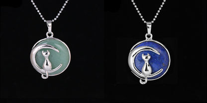 Natursten Krystal Vedhæng Halskæde Cat on Moon Pendant 18''