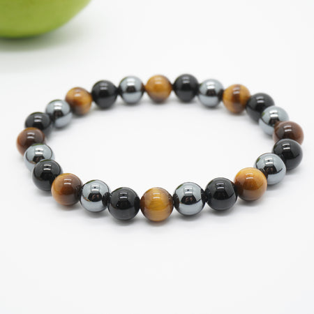 Mix Onyx Tiger Eye Hematite Stone Beads Bracelet 8''