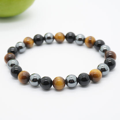 Mix Onyx Tiger Eye Hematite Stone Beads Bracelet 8''