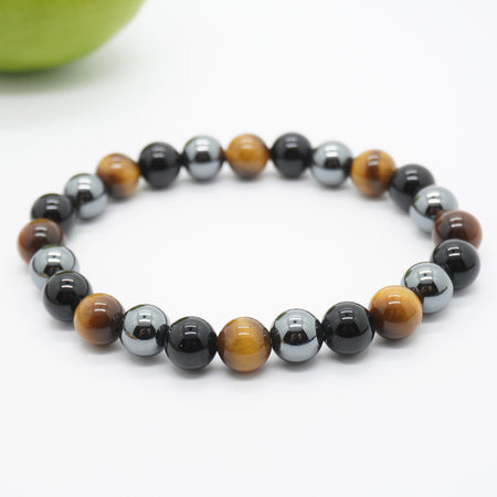 Mix Onyx Tiger Eye Hematite Stone Beads Bracelet 8''