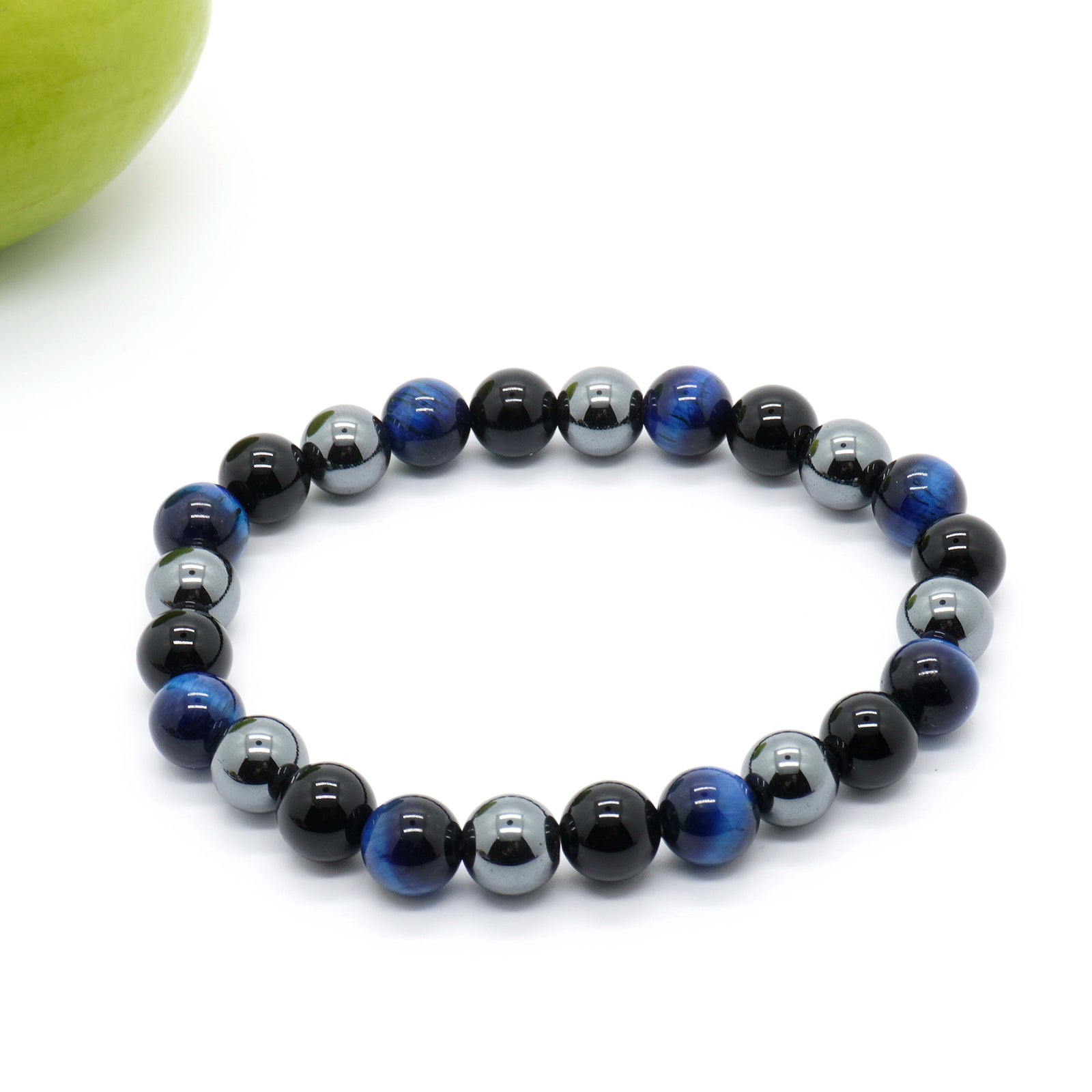 Armbånd med blandede onyx-tigerøje-hæmatitstenperler 20 cm