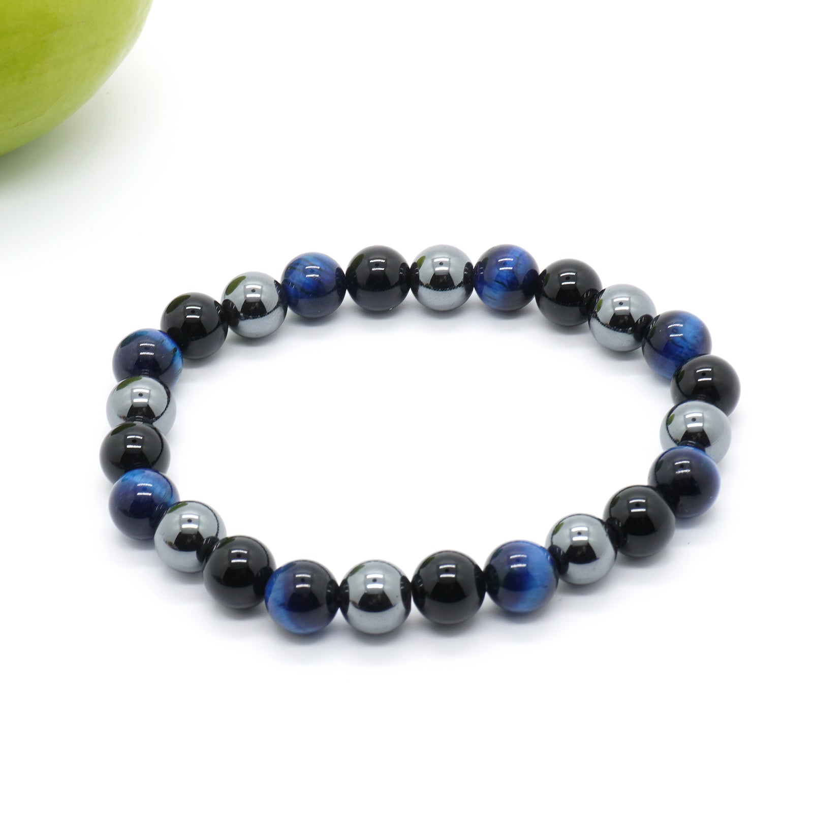 Armbånd med blandede onyx-tigerøje-hæmatitstenperler 20 cm