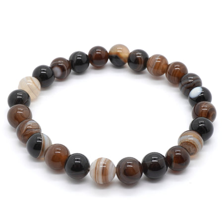 Bracelet en pierre d'agate rayée marron 8''