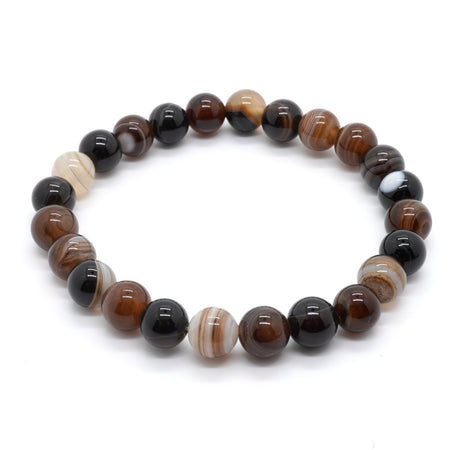 Bracelet en pierre d'agate rayée marron 8''