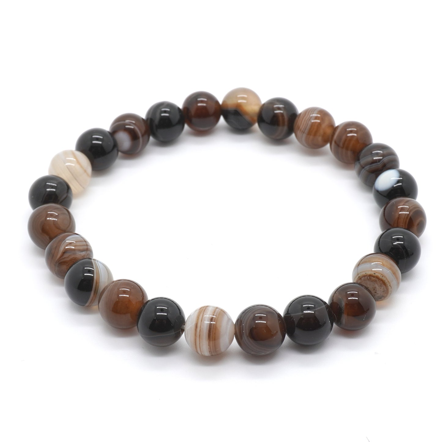 Bracelet en pierre d'agate rayée marron 8''
