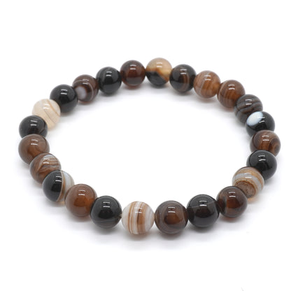 Bracelet en pierre d'agate rayée marron 8''