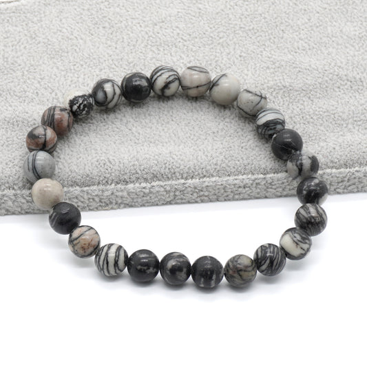 Bracelet en jaspe de soie noire 8''
