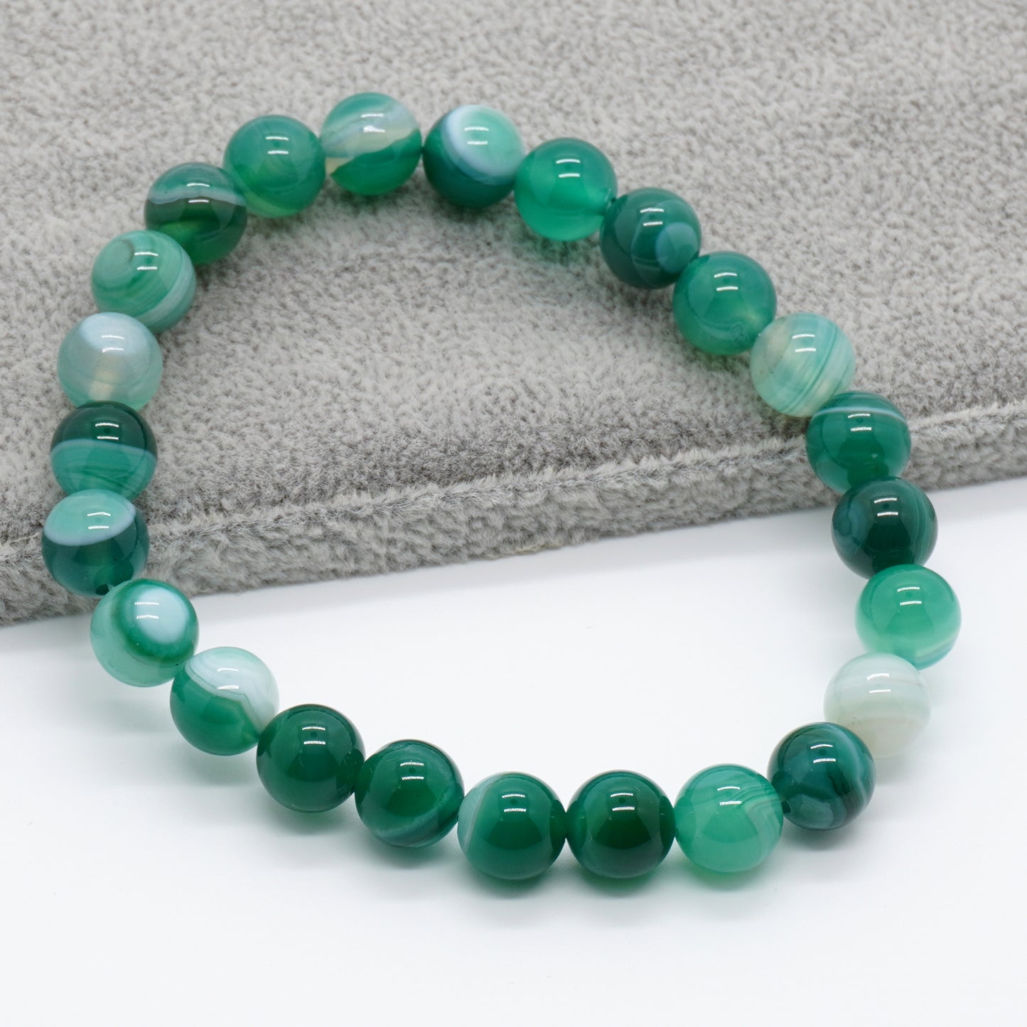 Bracelet en agate verte rayée 8''