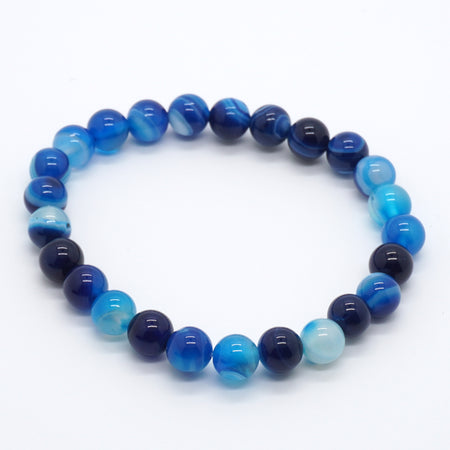 Bracelet en pierre d'agate rayée bleue 8''
