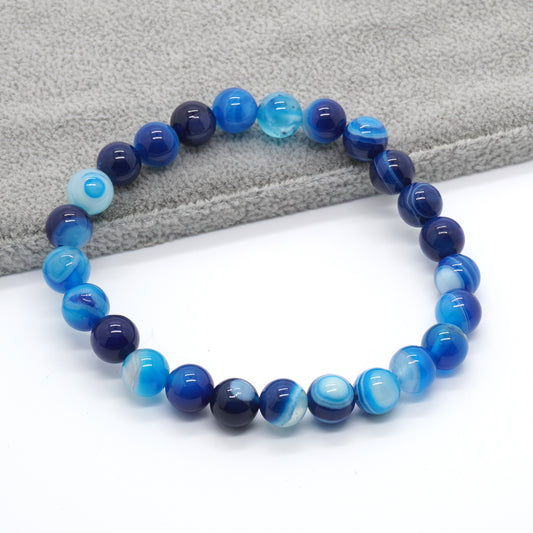 Blue Striped Agate Stone Bracelet 8''