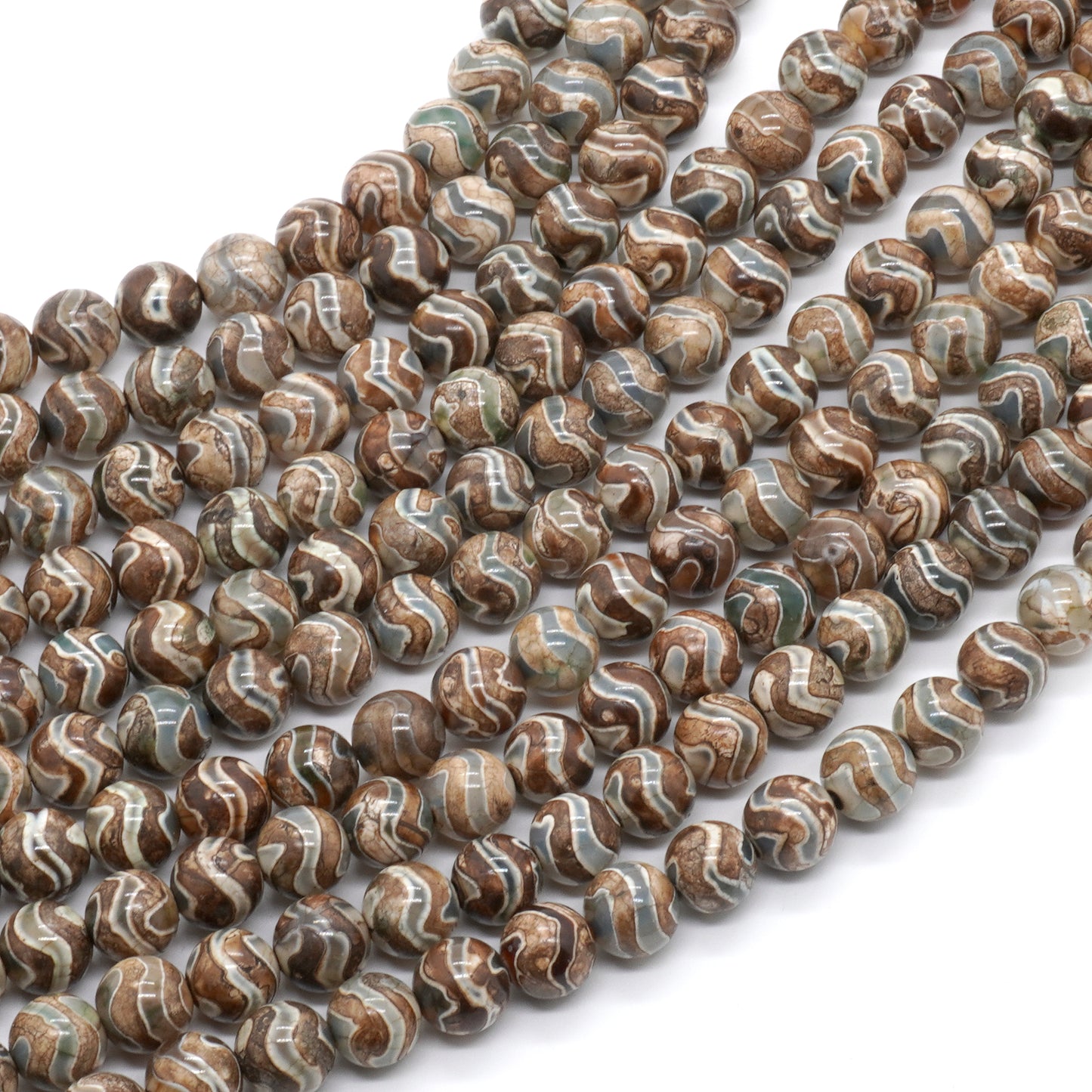 Tibetansk Dzi, Dzi Agat, Naturlig Ædelsten, Rund Sten 8mm 10mm 15''