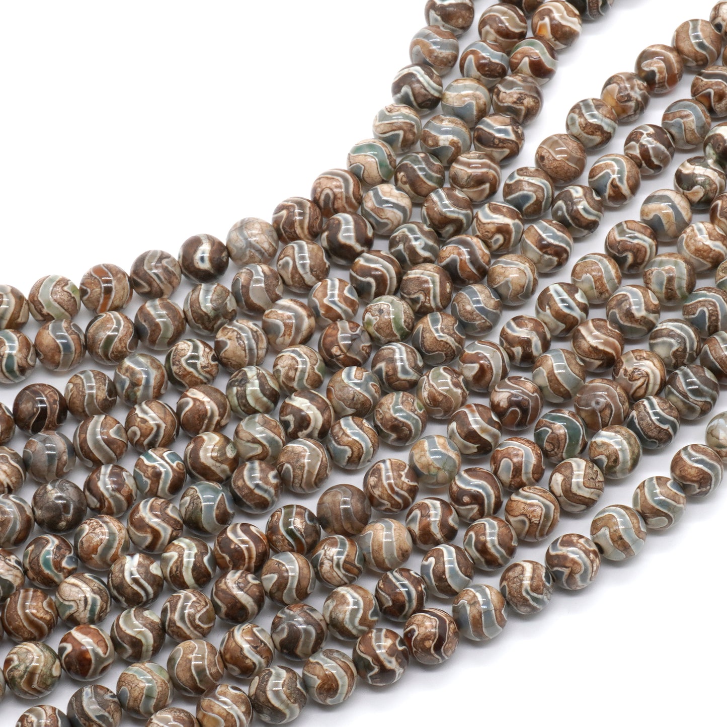 Tibetansk Dzi, Dzi Agat, Naturlig Ædelsten, Rund Sten 8mm 10mm 15''