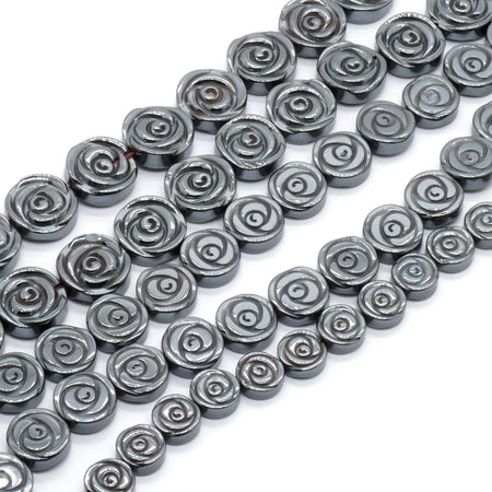 Hematite Rose Carved Beads 6mm 8mm 10mm 12mm 15''