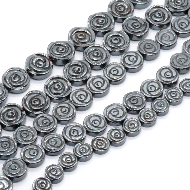 Hematite Rose Carved Beads 6mm 8mm 10mm 12mm 15''