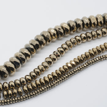 Light Gold Hematite Rondelle Faceted Beads 3mm 4mm 6mm 8mm 10mm 15''