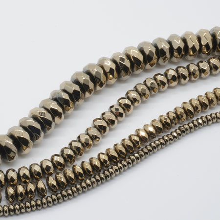 Perles à facettes en hématite or clair 3 mm, 4 mm, 6 mm, 8 mm, 10 mm, 15 pouces