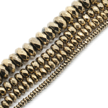 Light Gold Hematite Rondelle Faceted Beads 3mm 4mm 6mm 8mm 10mm 15''