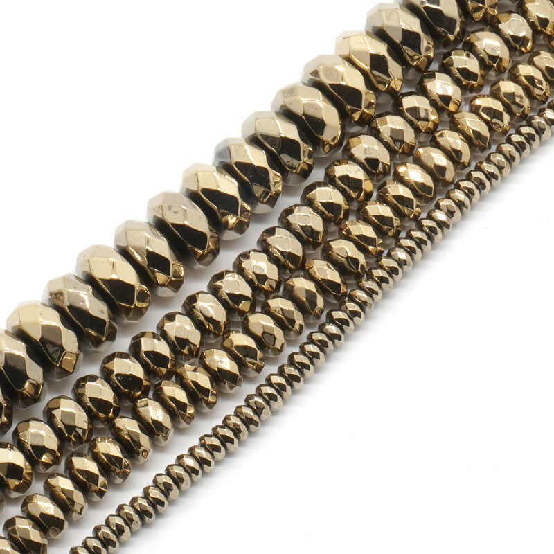 Light Gold Hematite Rondelle Faceted Beads 3mm 4mm 6mm 8mm 10mm 15''