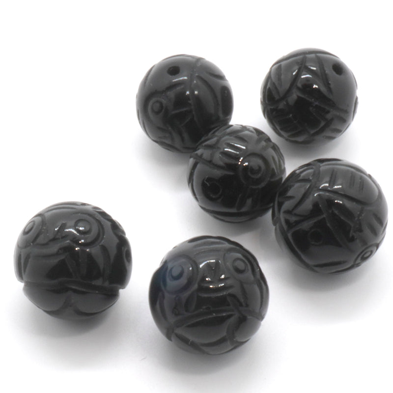 Black Obsidian Carved Beads 10mm 12mm 14mm 16mm 1PC