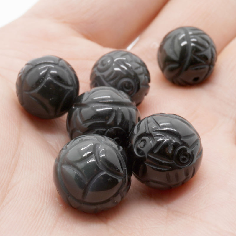 Black Obsidian Carved Beads 10mm 12mm 14mm 16mm 1PC