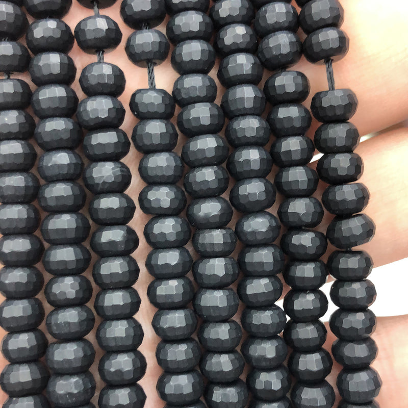 Onyx Matte Rondelle Faceted Beads 15''