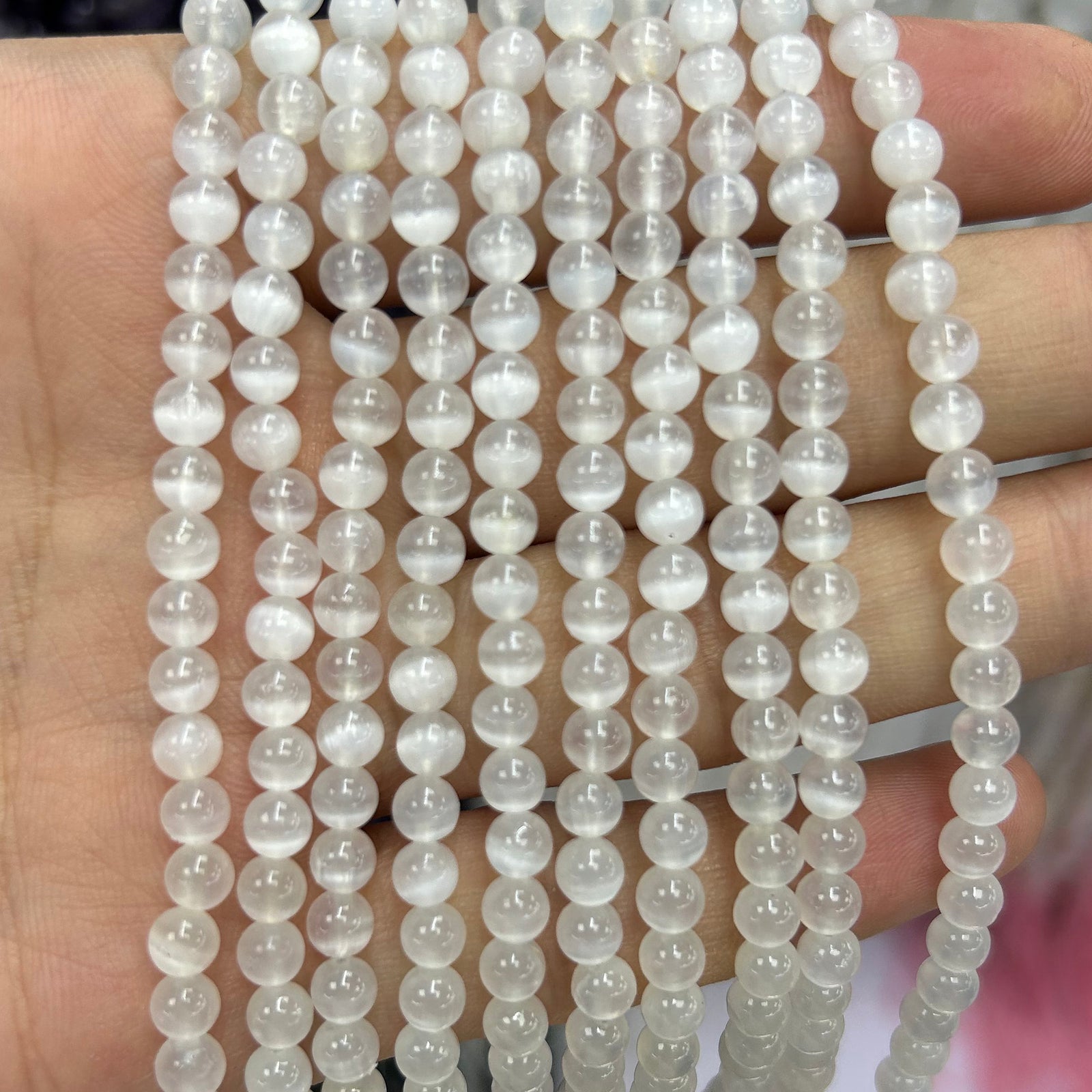 A+ White Selenite Beads 6mm 8mm 10mm 15''