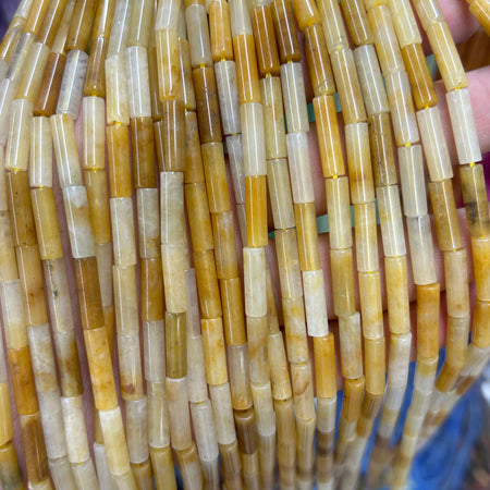 Yellow Jade Tube Beads 4x13mm