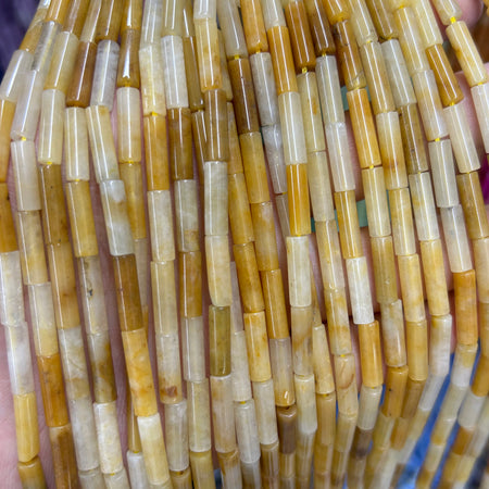 Yellow Jade Tube Beads 4x13mm