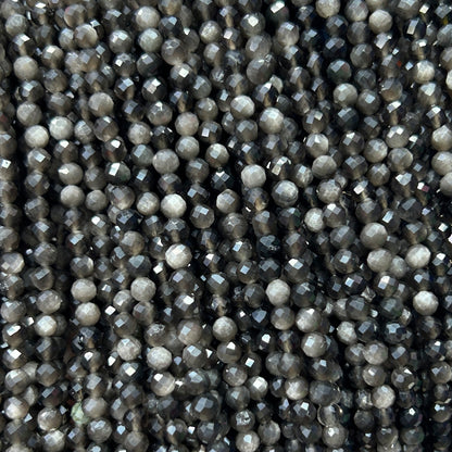 Silver Obsidian Faceted Beads 2mm 3mm 4mm 15''