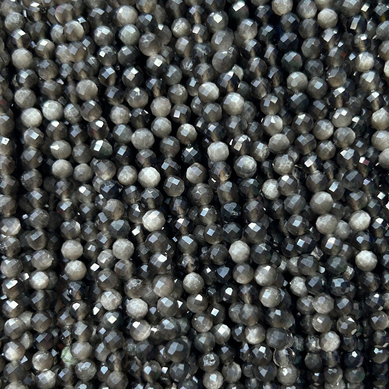 Perles à facettes en obsidienne argentée 2 mm 3 mm 4 mm 15''