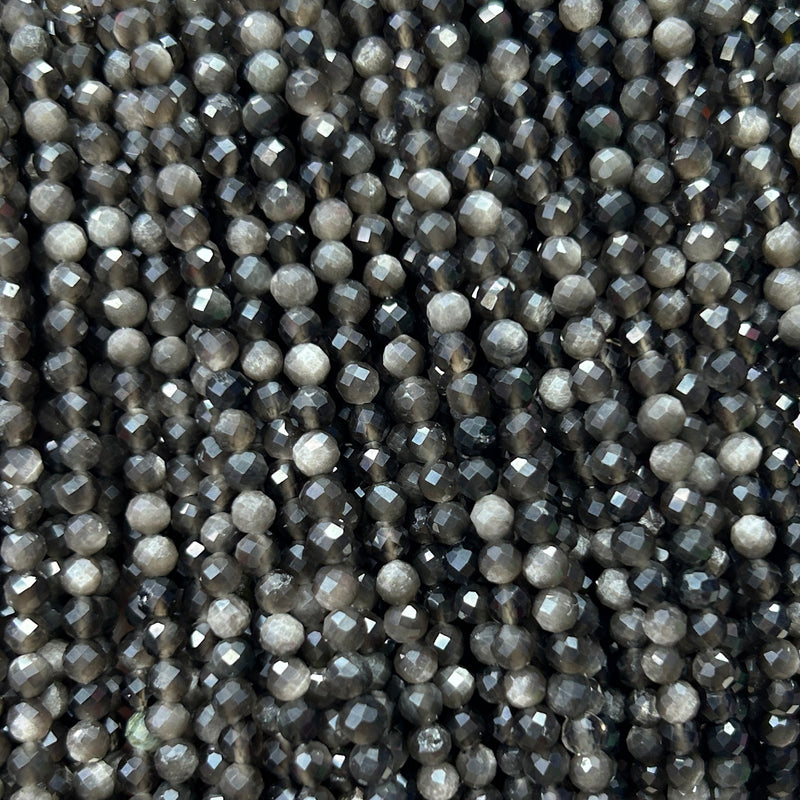 Perles à facettes en obsidienne argentée 2 mm 3 mm 4 mm 15''