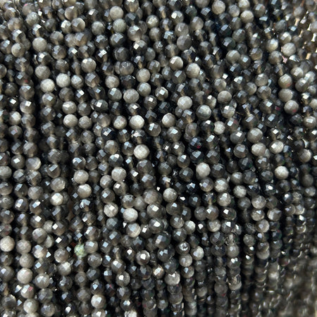 Silver Obsidian Faceted Beads 2mm 3mm 4mm 15''