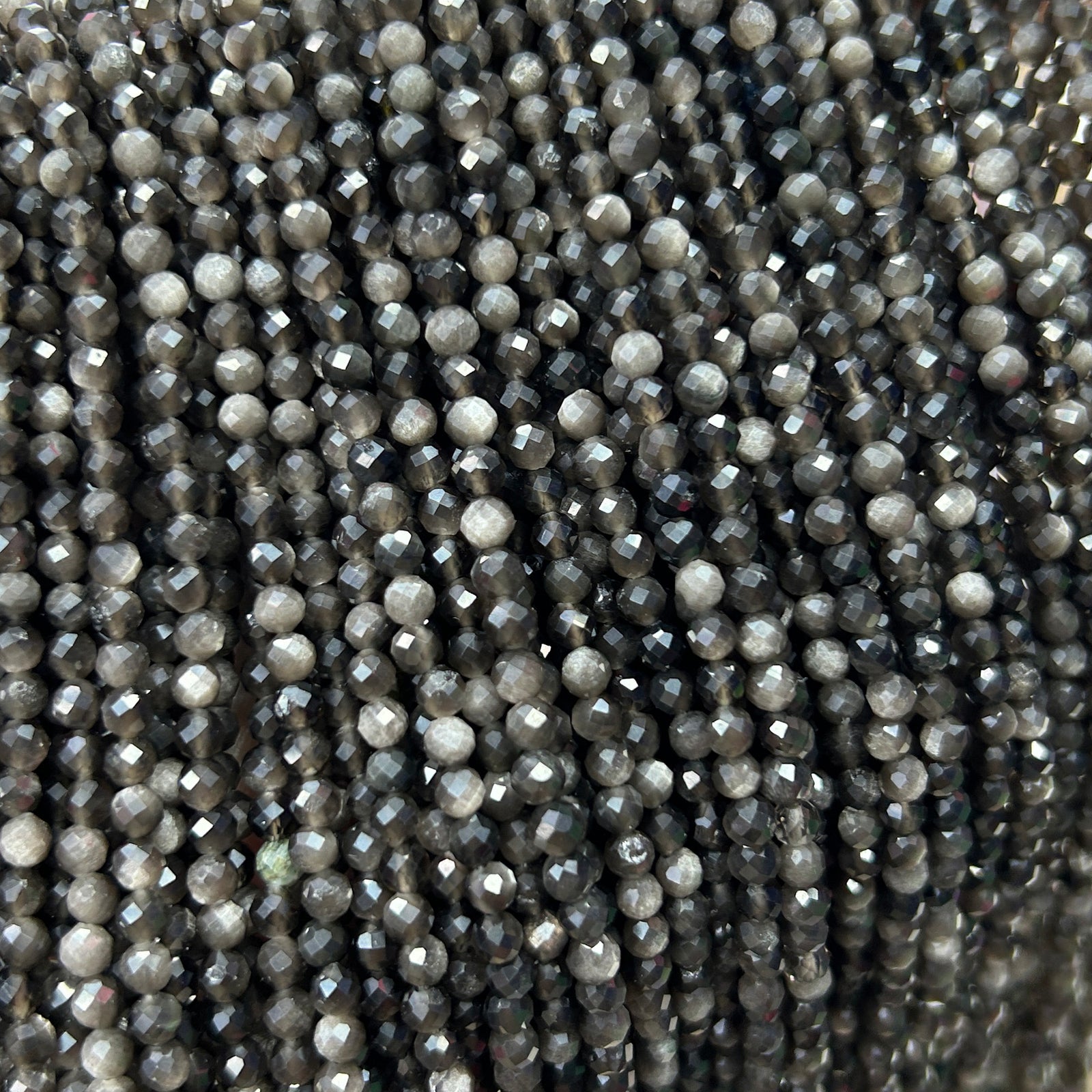 Perles à facettes en obsidienne argentée 2 mm 3 mm 4 mm 15''