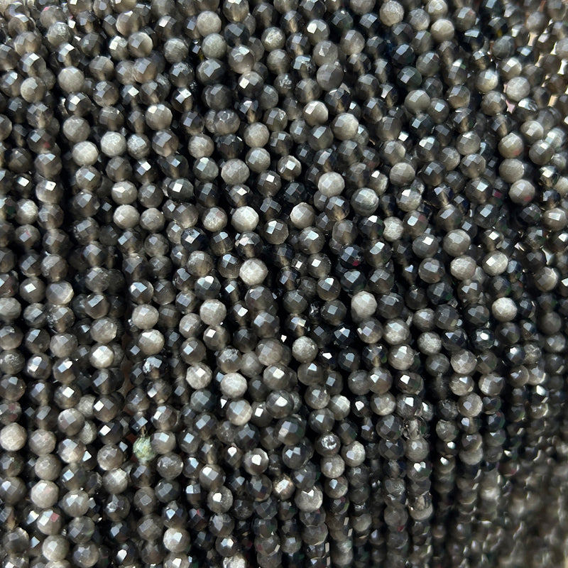 Perles à facettes en obsidienne argentée 2 mm 3 mm 4 mm 15''