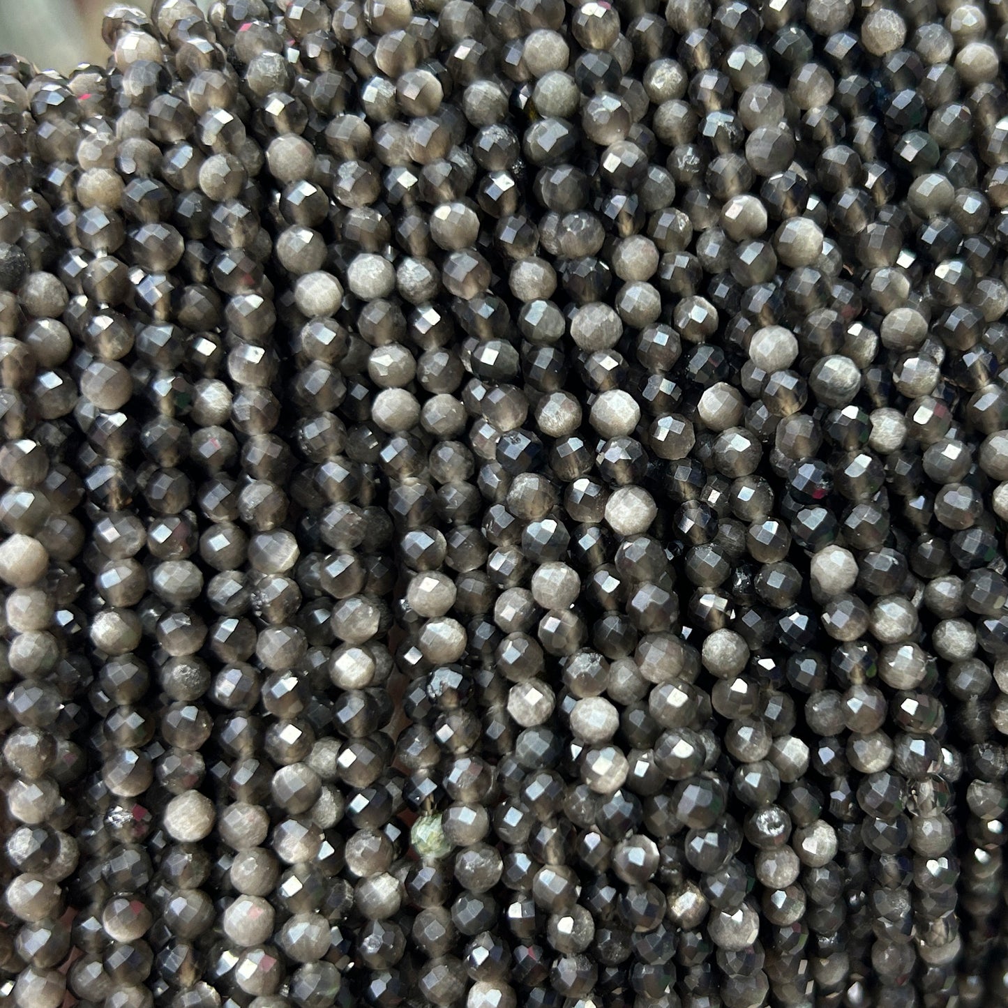 Silver Obsidian Faceted Beads 2mm 3mm 4mm 15''
