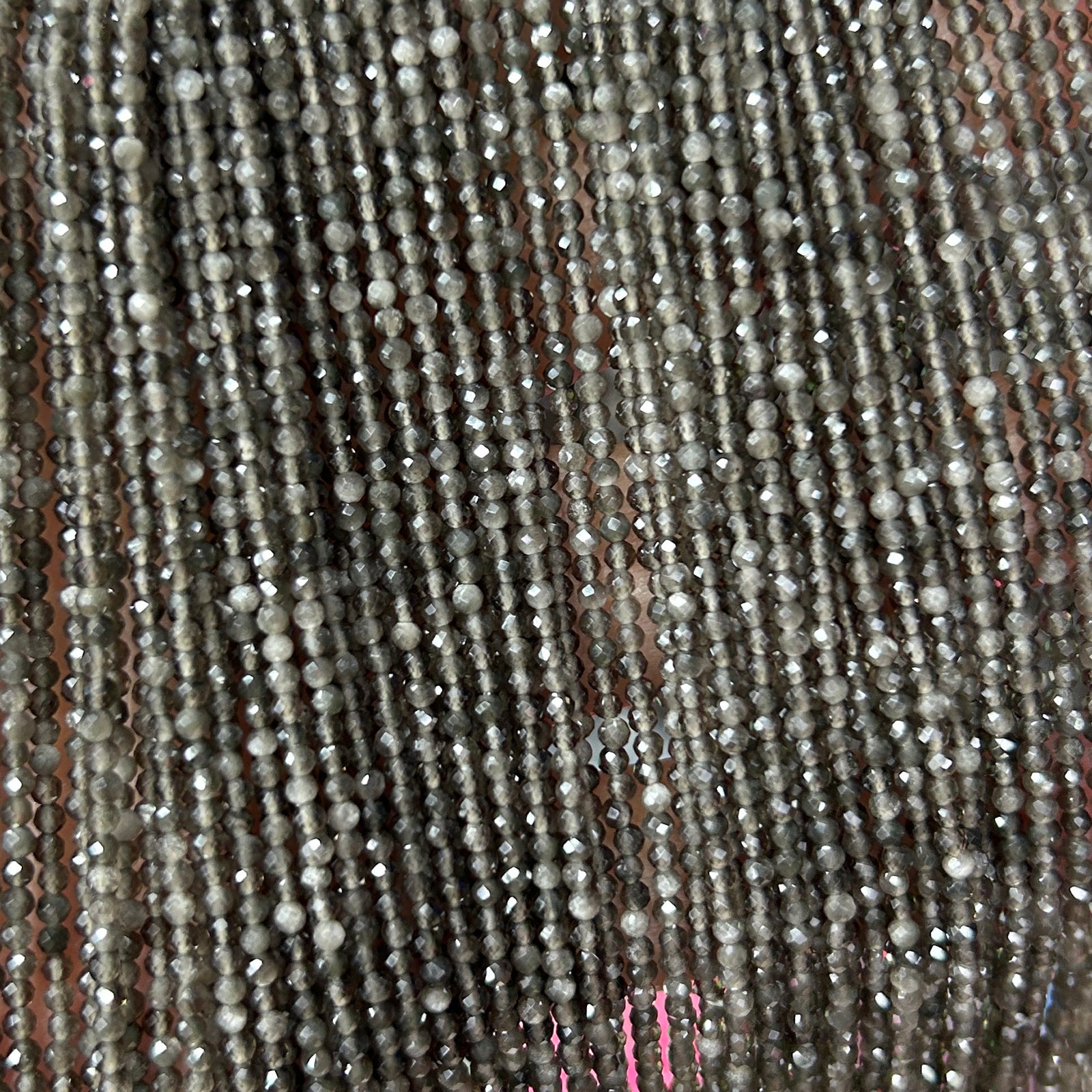 Perles à facettes en obsidienne argentée 2 mm 3 mm 4 mm 15''