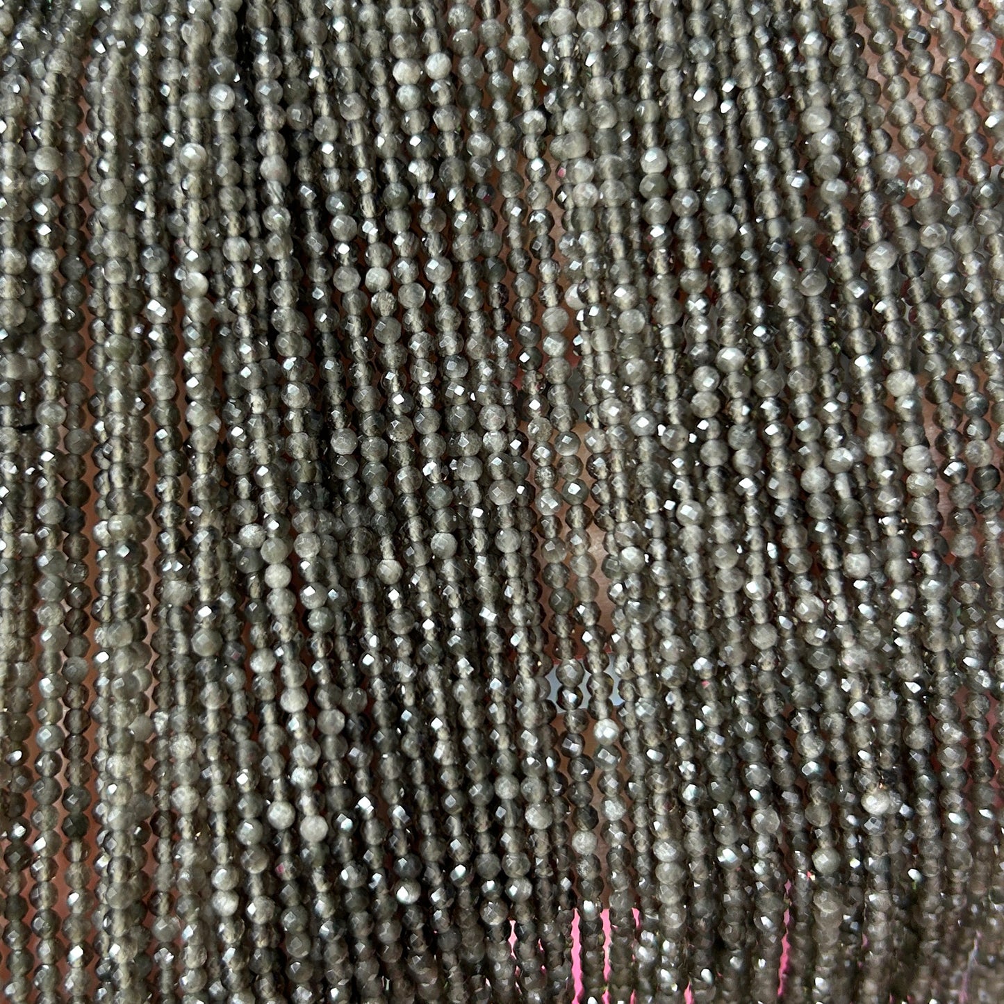 Silver Obsidian Faceted Beads 2mm 3mm 4mm 15''