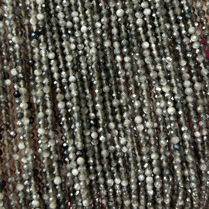 Silver Obsidian Faceted Beads 2mm 3mm 4mm 15''