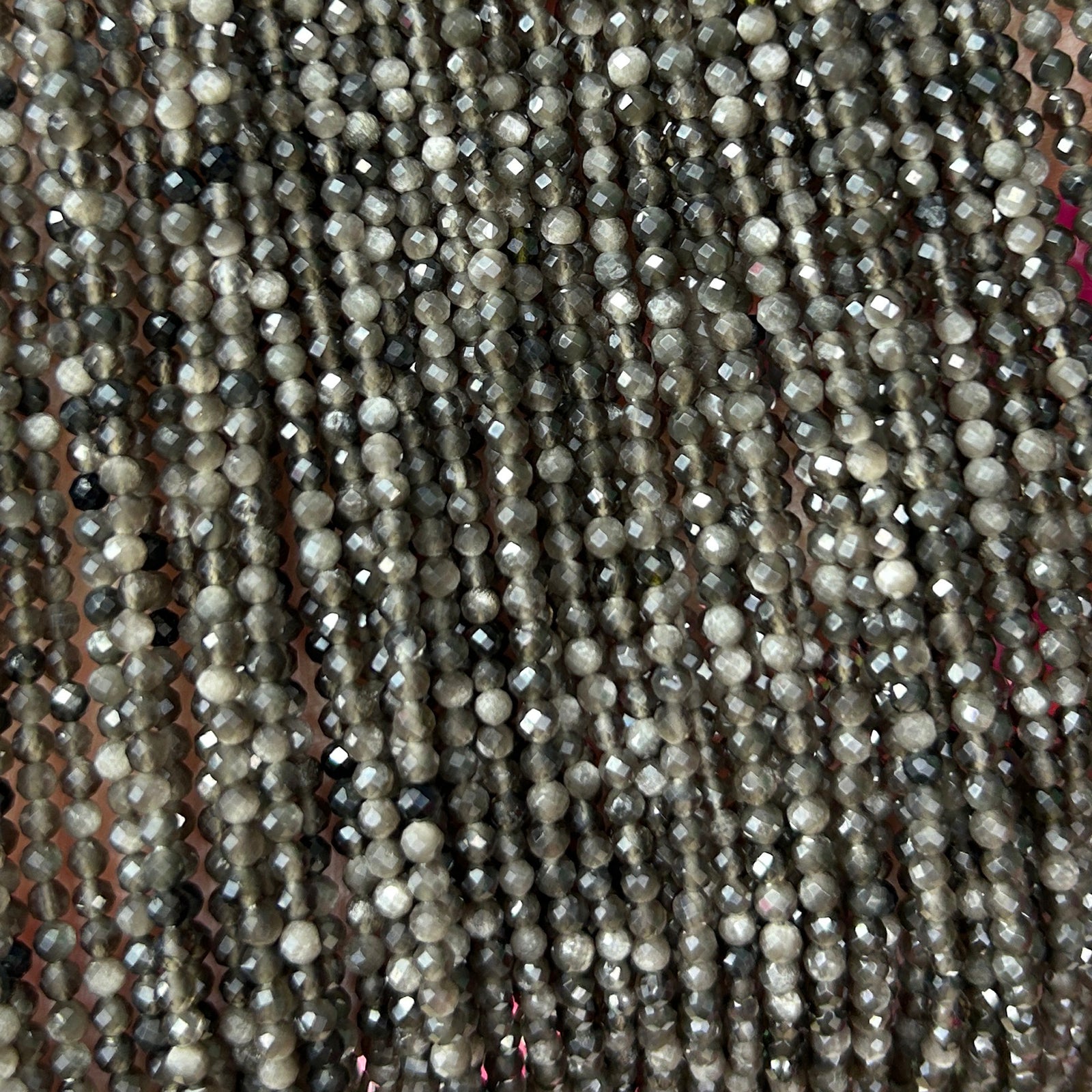 Perles à facettes en obsidienne argentée 2 mm 3 mm 4 mm 15''