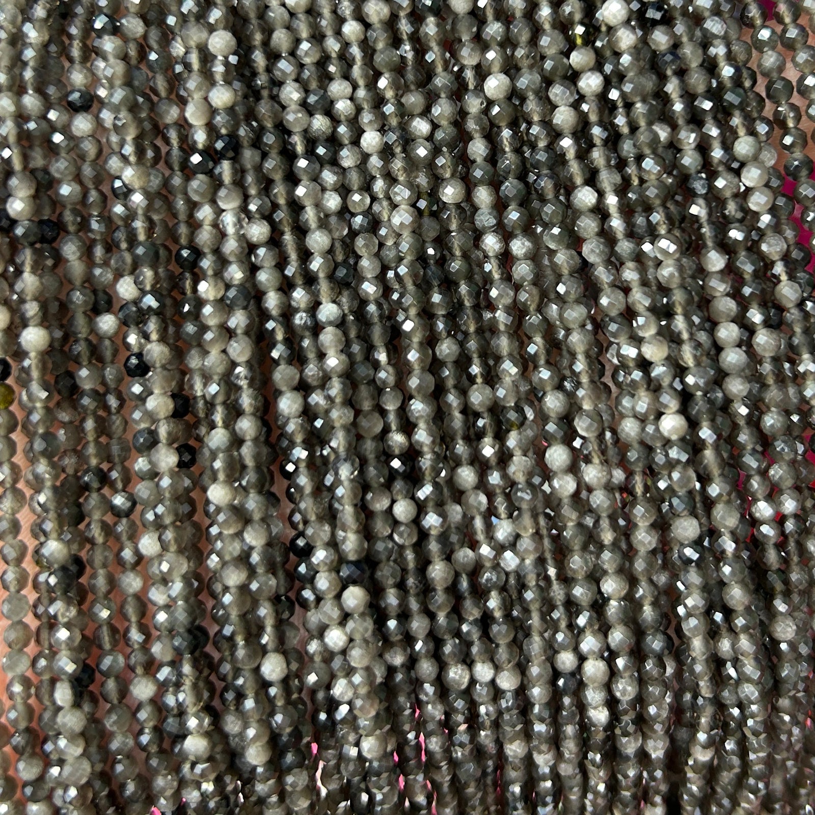 Perles à facettes en obsidienne argentée 2 mm 3 mm 4 mm 15''
