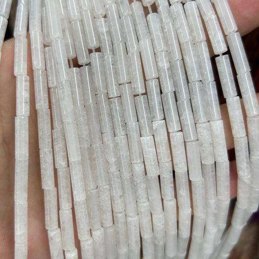 White Jade Tube Beads 4x13mm