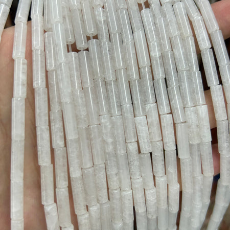 Perles tubulaires en jade blanc 4x13 mm