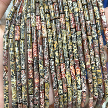 Perles tubulaires en jaspe léopard 4x13 mm