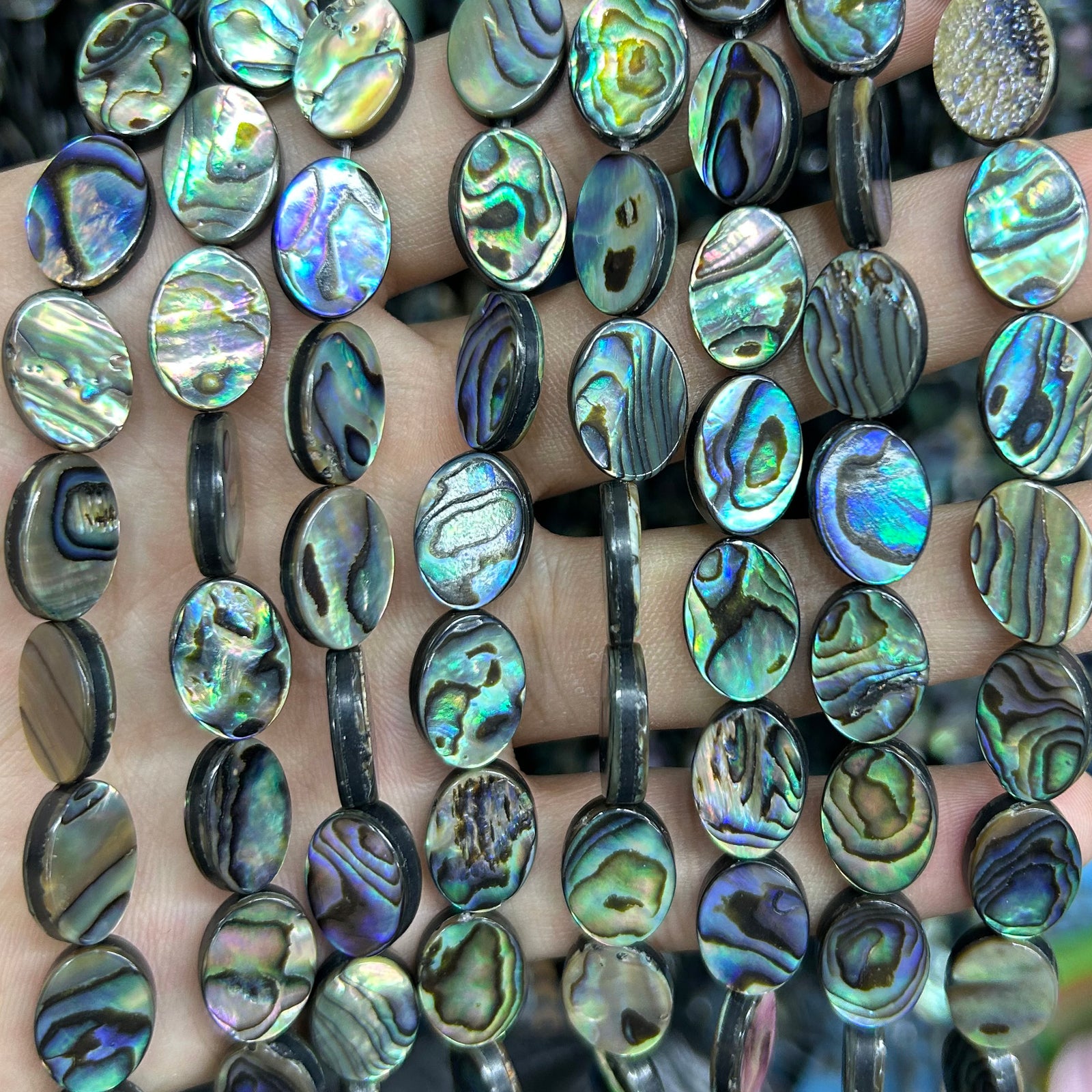 Abalone Shell Beads Flat Oval Beads 12mm 14mm 16mm 18mm 15''