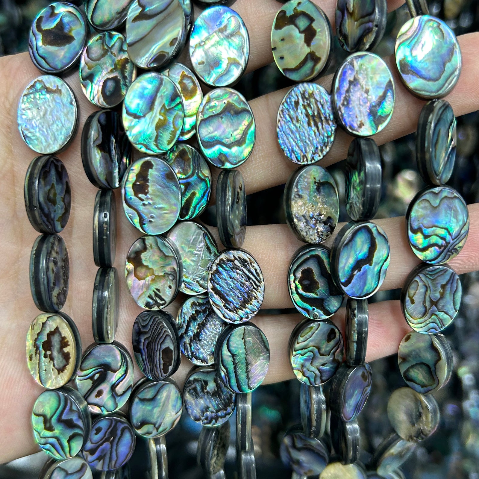 Abalone Shell Beads Flat Oval Beads 12mm 14mm 16mm 18mm 15''