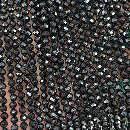 Sort spinel facetteret, naturlig ædelsten, Rondelle sten 2x3mm 2x4mm 3x5mm 4x6mm