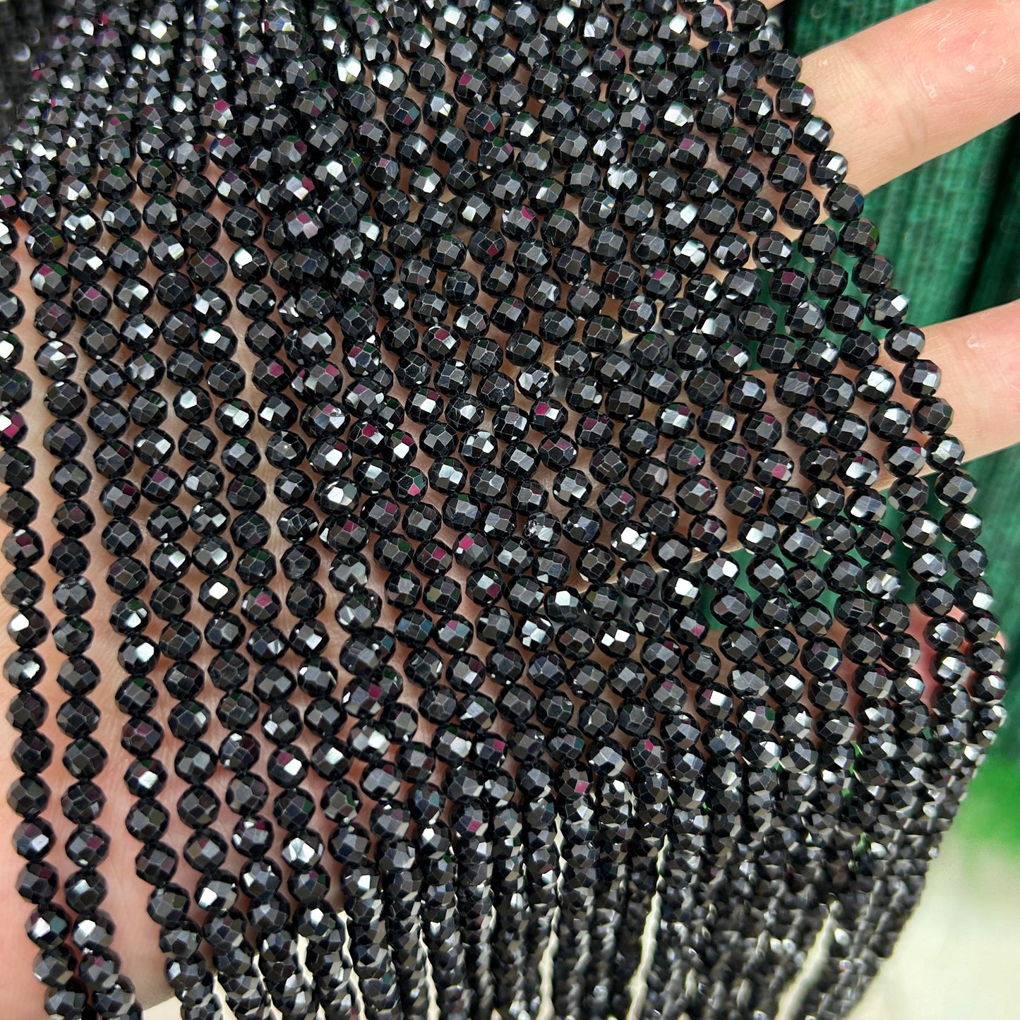Sort spinel facetteret, naturlig ædelsten, Rondelle sten 2x3mm 2x4mm 3x5mm 4x6mm