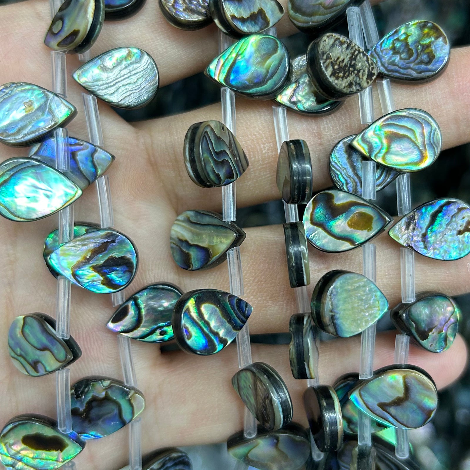 Abalone Shell Flat Teardrop Beads 10x14mm 13x18mm 15''