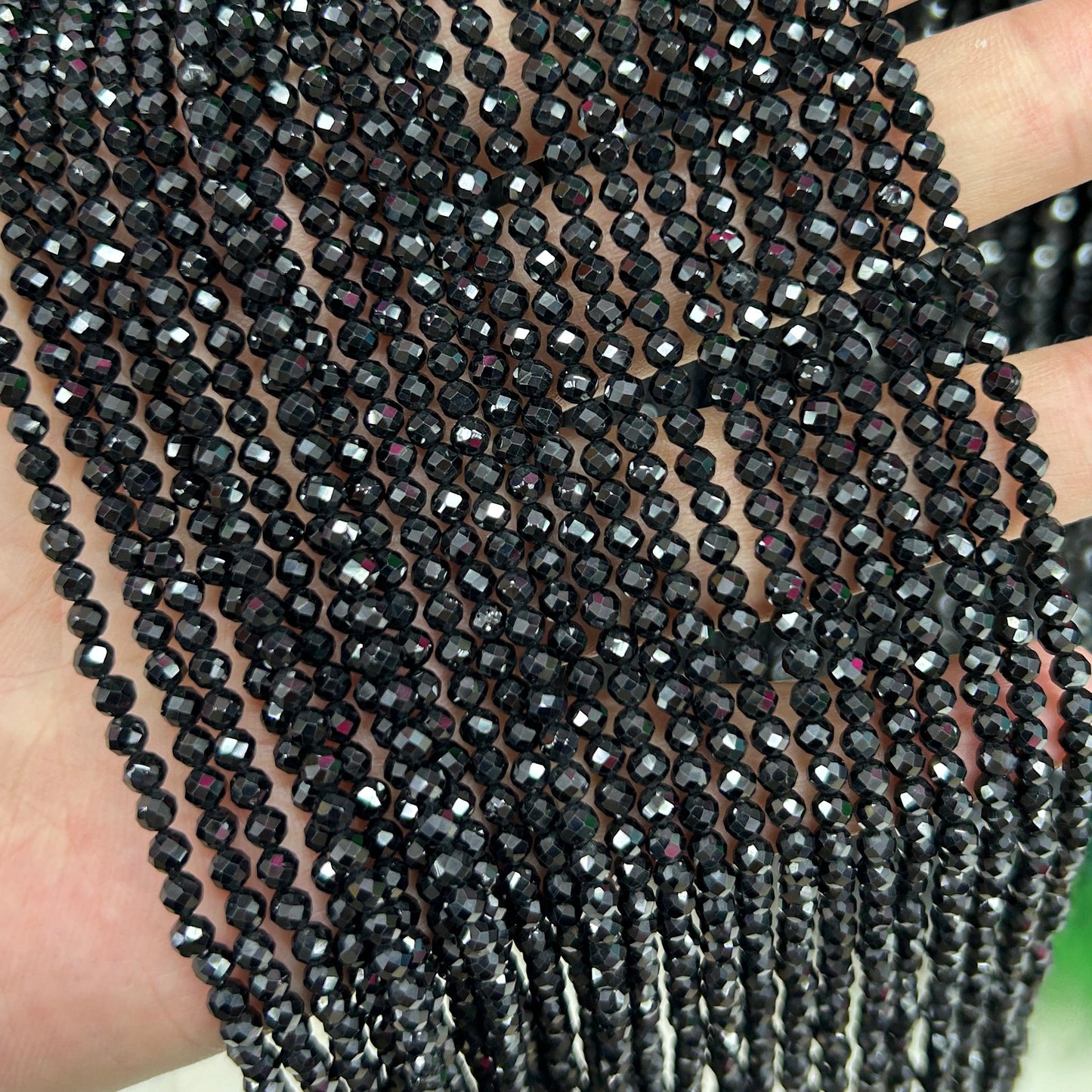 Sort spinel facetteret, naturlig ædelsten, Rondelle sten 2x3mm 2x4mm 3x5mm 4x6mm