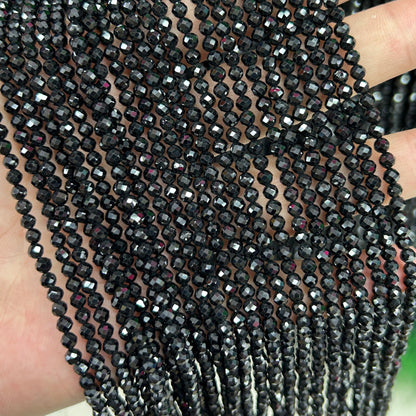 Sort spinel facetteret, naturlig ædelsten, Rondelle sten 2x3mm 2x4mm 3x5mm 4x6mm